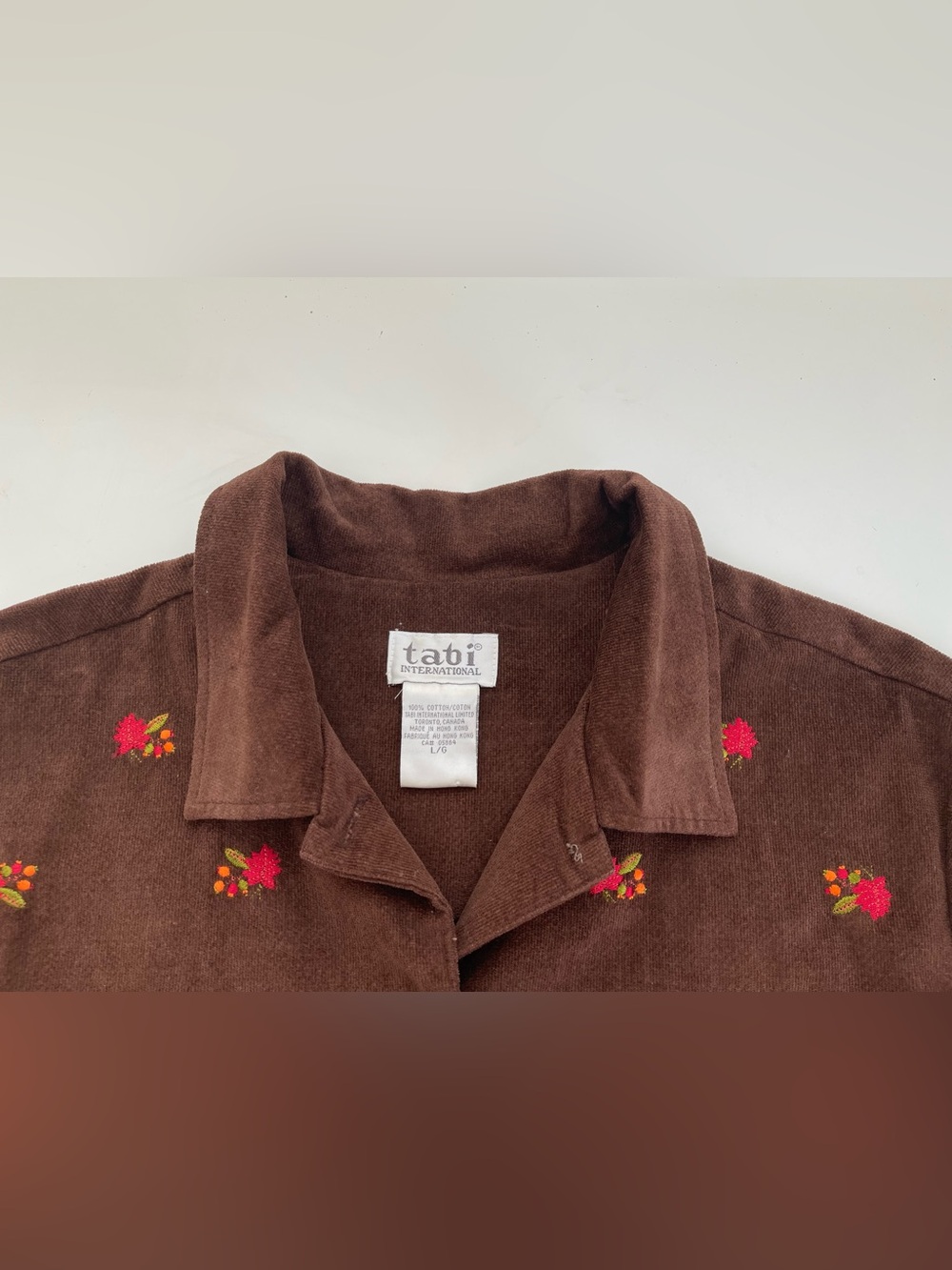 Vintage TABI Corduroy Embroidered Button Front Jacket Shacket Shirt Coat Size L - Picture 4 of 7